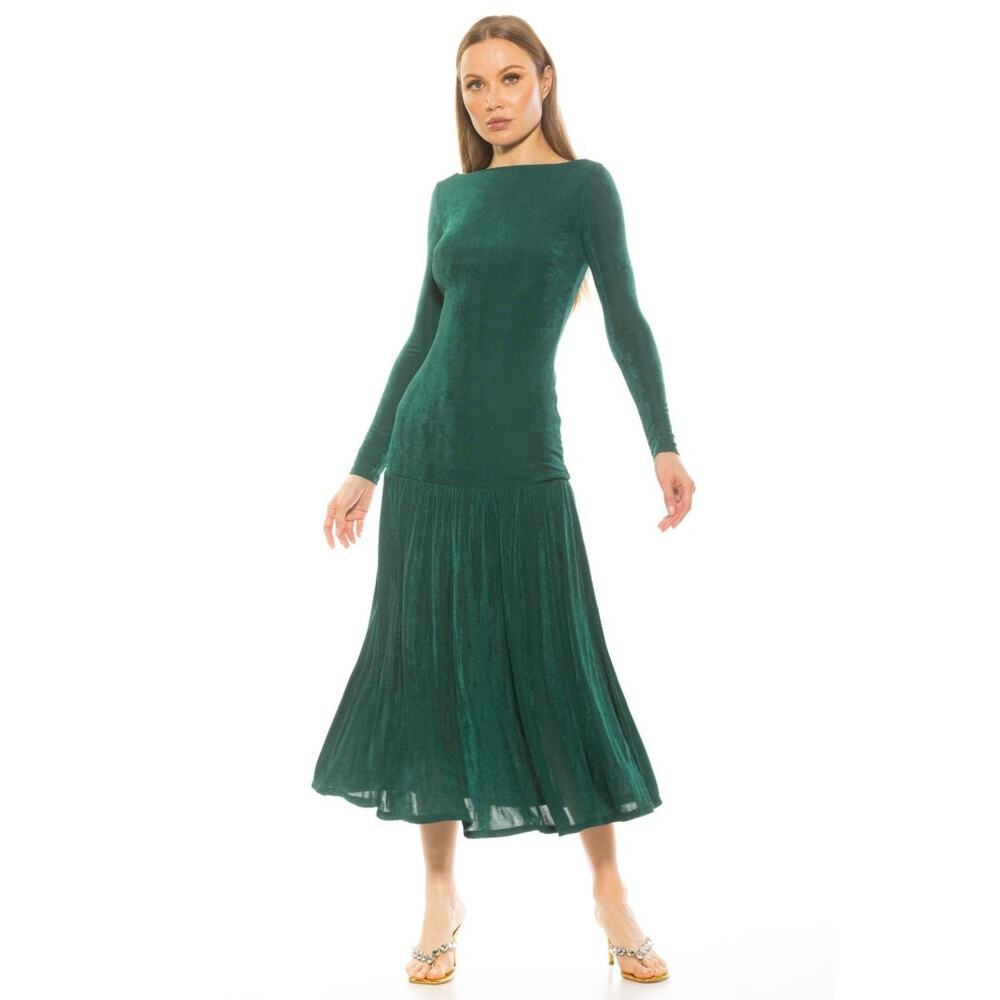 Alexia Admor Khaite Dress Crew Neck Long Sleeves Emerald Green Size M NWOT